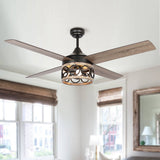 Rustic Wood Frame 4-Blade 3-Light Chandelier Ceiling Fan with Remote and Light Kit - 52-in W x 19.1-in H