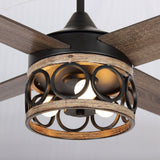 Rustic Wood Frame 4-Blade 3-Light Chandelier Ceiling Fan with Remote and Light Kit - 52-in W x 19.1-in H