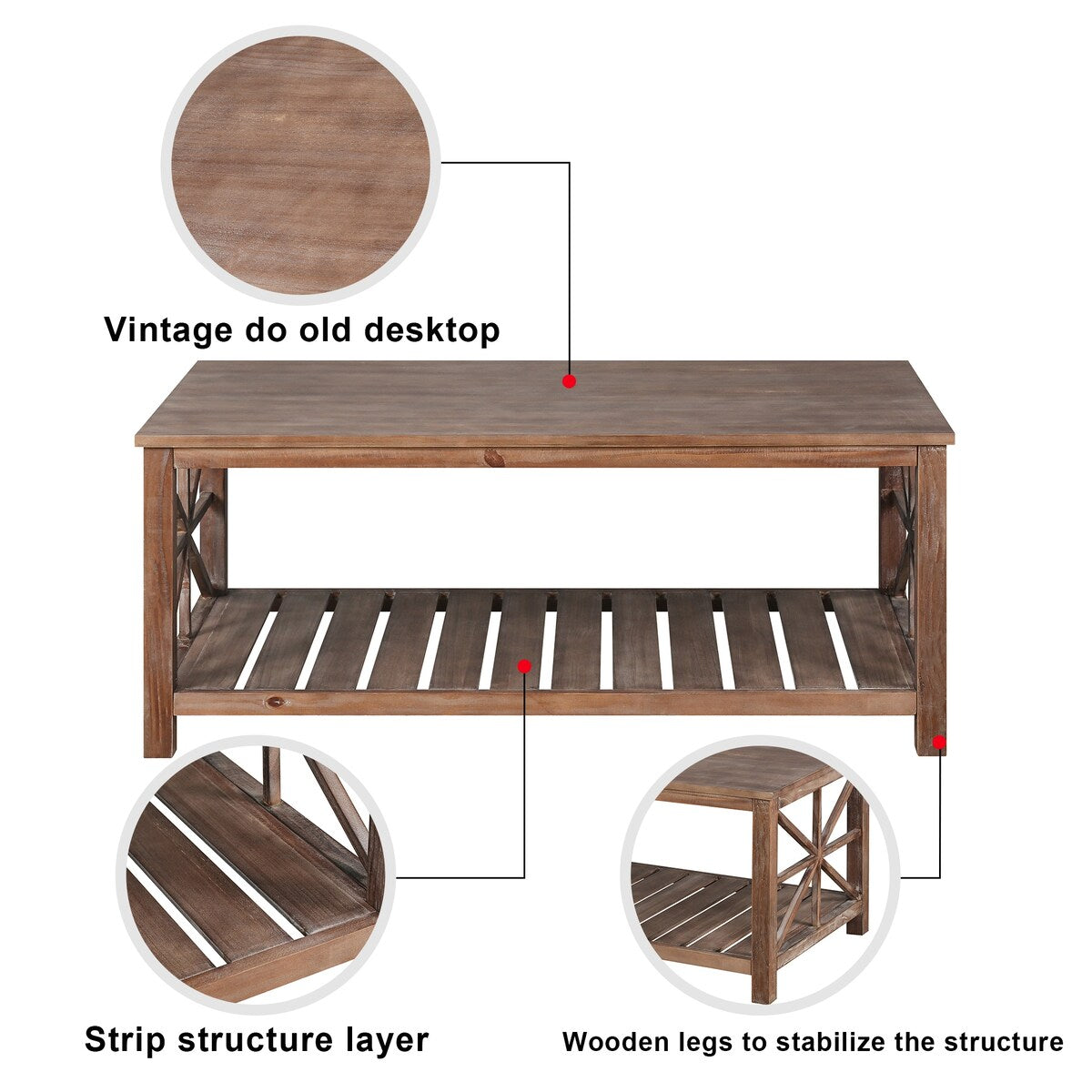 47 Inch Modern Coffee Table with Storage Shelf, Farmhouse Rectangle Living Room Center Table for Small Spaces,Easy Assembly