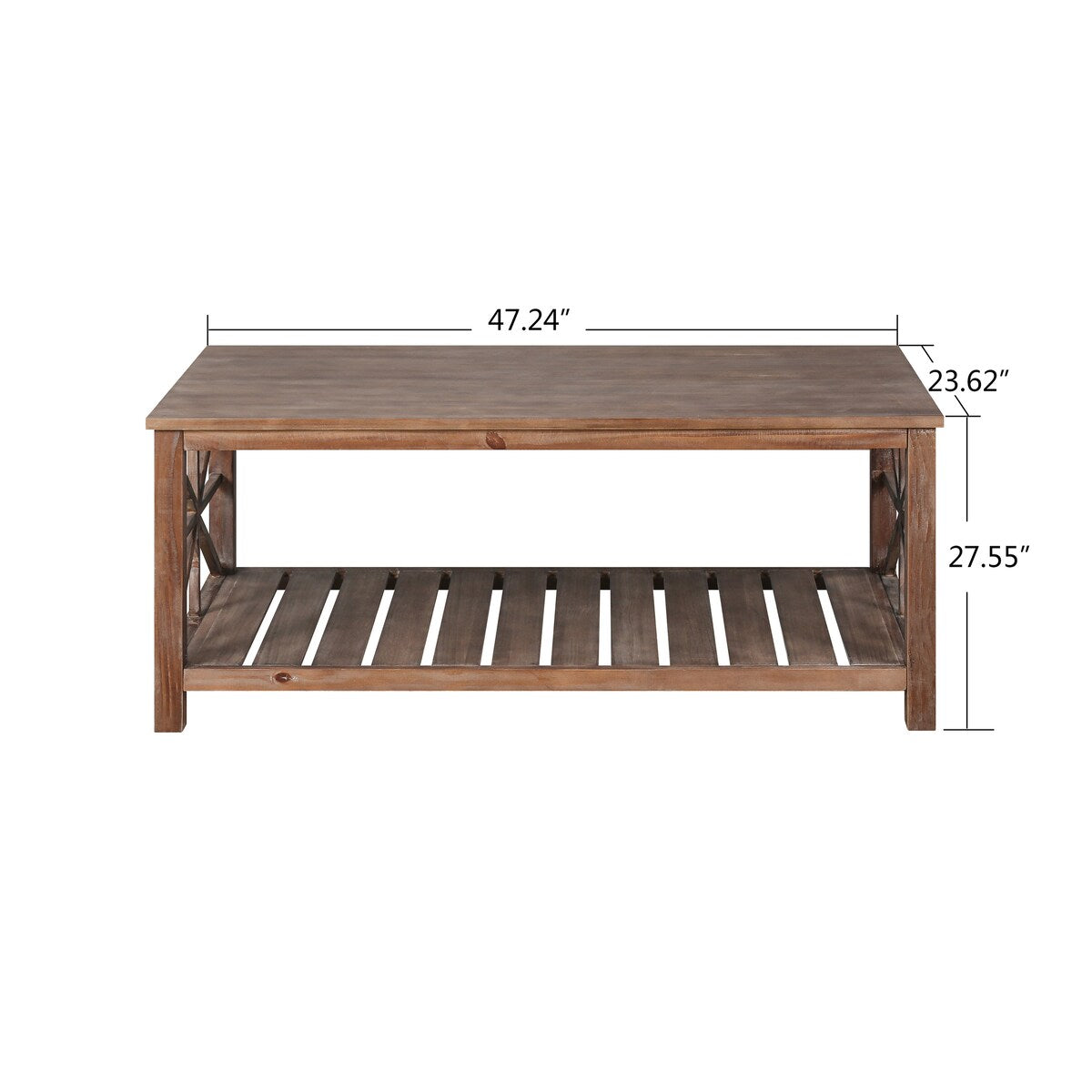 47 Inch Modern Coffee Table with Storage Shelf, Farmhouse Rectangle Living Room Center Table for Small Spaces,Easy Assembly