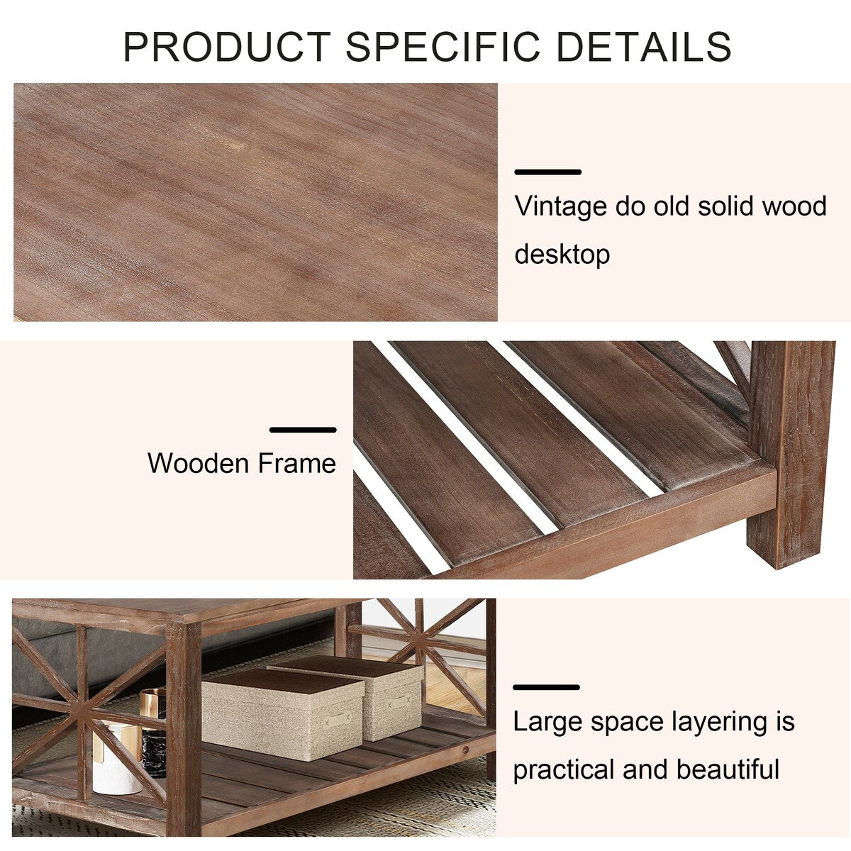 47 Inch Modern Coffee Table with Storage Shelf, Farmhouse Rectangle Living Room Center Table for Small Spaces,Easy Assembly