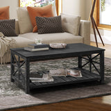 47 Inch Modern Coffee Table with Storage Shelf, Farmhouse Rectangle Living Room Center Table for Small Spaces,Easy Assembly