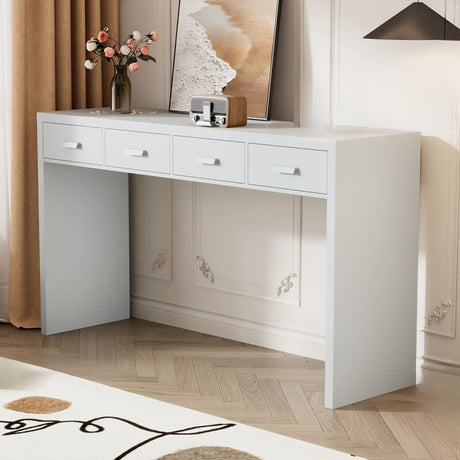 52"W Modern Minimalist Console Table with Open Tabletop and Four Drawers with Metal Handles