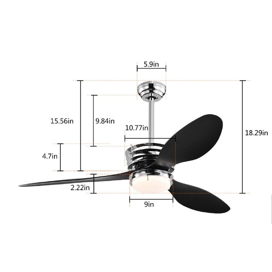 52'' ABS Blades Ceiling Fan with Lights and Remote ,5 Speeds Adjustable ,DC Motor Modern Ceiling Fan with 3 ABS Fan Blades
