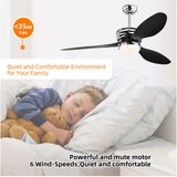 52'' ABS Blades Ceiling Fan with Lights and Remote ,5 Speeds Adjustable ,DC Motor Modern Ceiling Fan with 3 ABS Fan Blades
