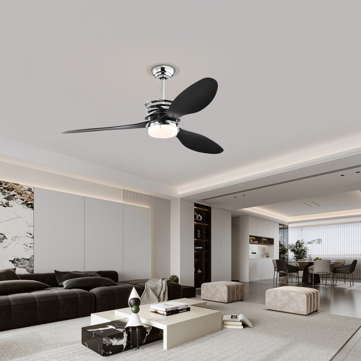 52'' ABS Blades Ceiling Fan with Lights and Remote ,5 Speeds Adjustable ,DC Motor Modern Ceiling Fan with 3 ABS Fan Blades