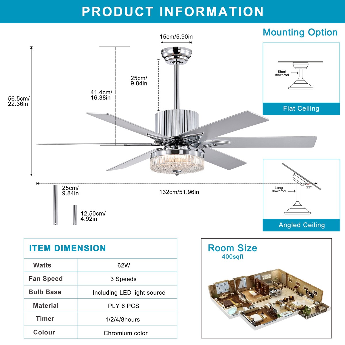 52'' Modern Ceiling Fans with Remote