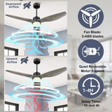 52'' Reversible Ceiling Fan With Remote Control and Dimmable Led Light in Black/Wooden