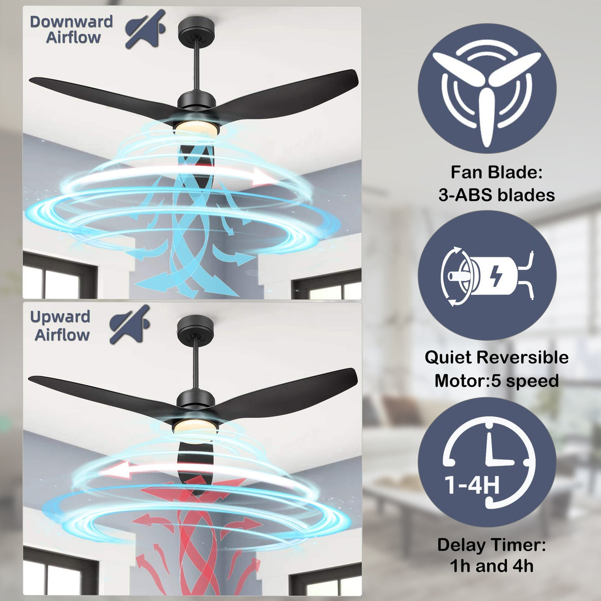 52'' Reversible Ceiling Fan With Remote Control and Dimmable Led Light in Black/Wooden