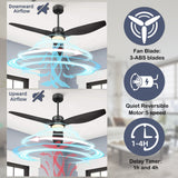 52'' Reversible Ceiling Fan With Remote Control and Dimmable Led Light in Black/Wooden
