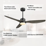 52'' Reversible Ceiling Fan With Remote Control and Dimmable Led Light in Black/Wooden