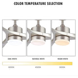 52’’ Modern Ceiling Fan with Lights and Remote, Brushed Nickel - 52
