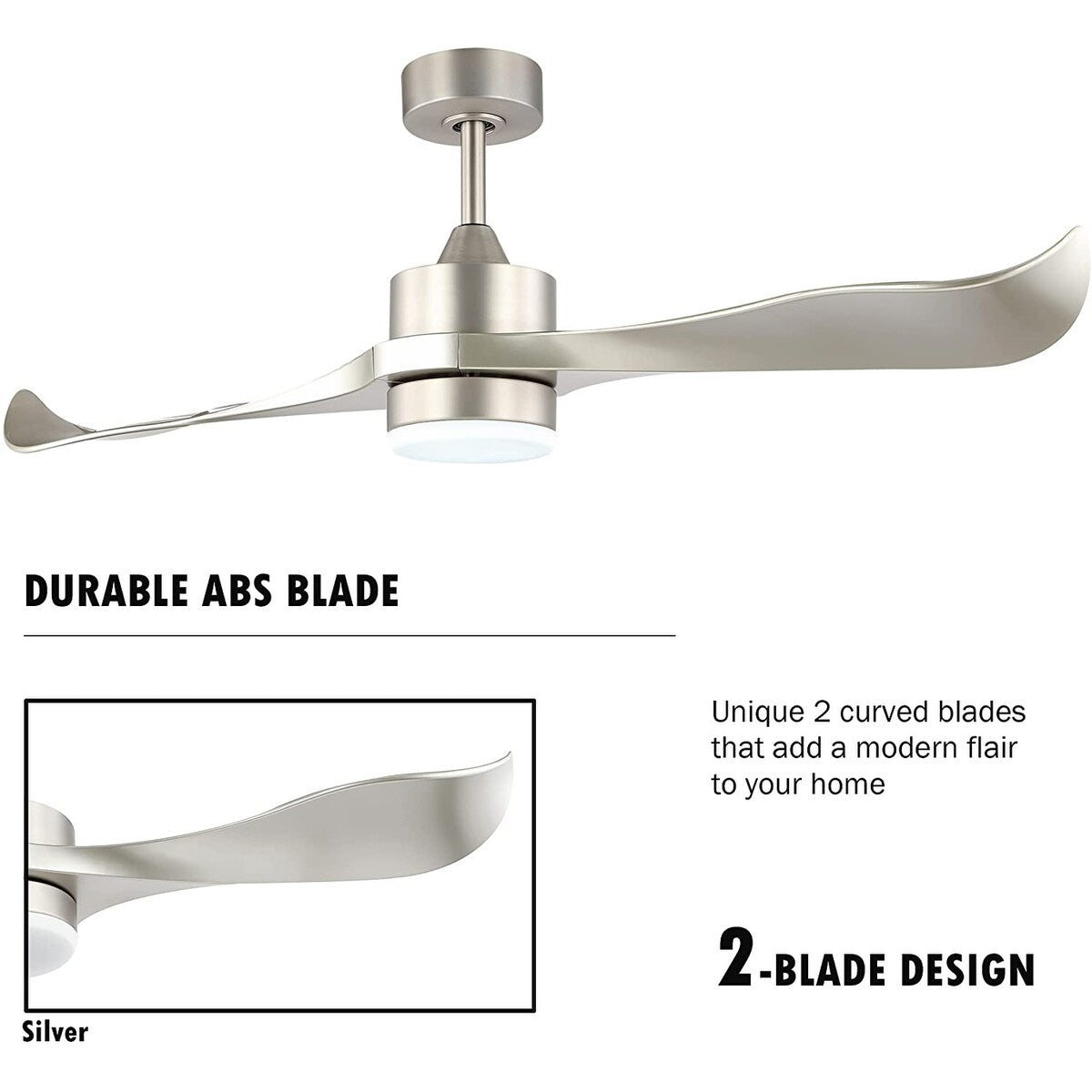 52’’ Modern Ceiling Fan with Lights and Remote, Brushed Nickel - N/A