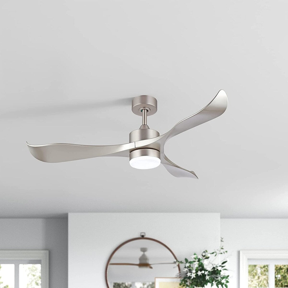 52’’ Modern Ceiling Fan with Lights and Remote, Brushed Nickel - 52