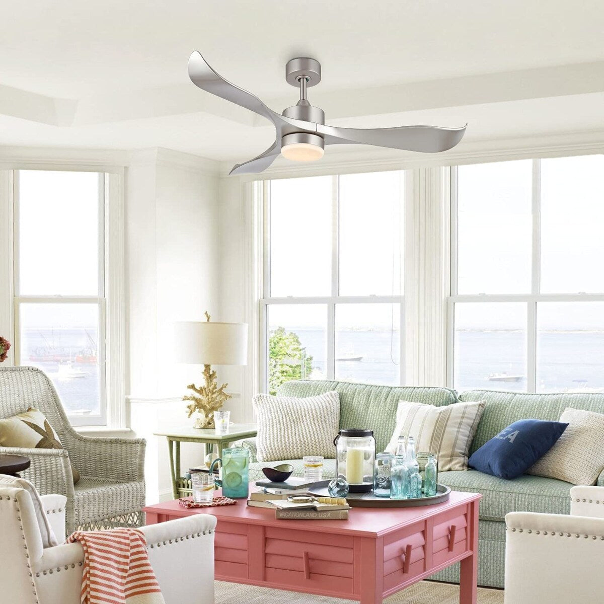 52’’ Modern Ceiling Fan with Lights and Remote, Brushed Nickel - 52