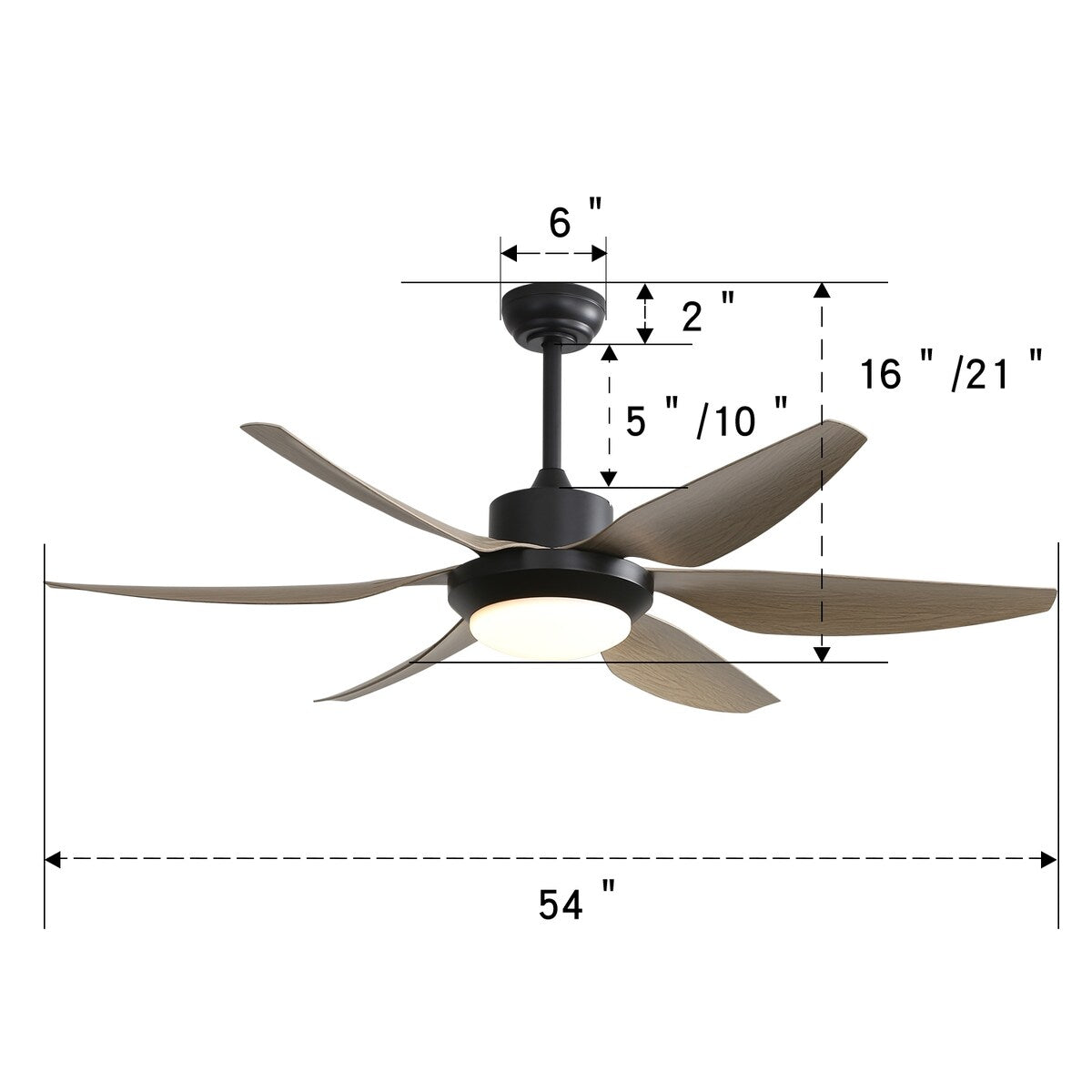 54 Inch Indoor Ceiling Fan With Dimmable Led Light 5 ABS Blades Remote Control Reversible DC Motor Black For Living Room