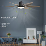 54 Inch Indoor Ceiling Fan With Dimmable Led Light 5 ABS Blades Remote Control Reversible DC Motor Black For Living Room