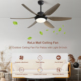 54 Inch Indoor Ceiling Fan With Dimmable Led Light 5 ABS Blades Remote Control Reversible DC Motor Black For Living Room