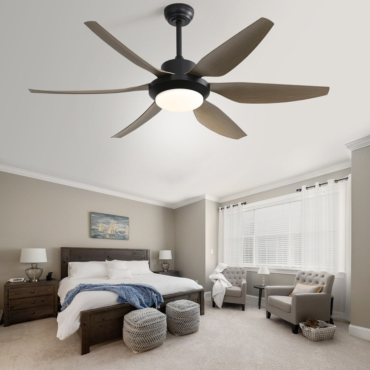 54 Inch Indoor Ceiling Fan With Dimmable Led Light 5 ABS Blades Remote Control Reversible DC Motor Black For Living Room