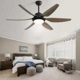54 Inch Indoor Ceiling Fan With Dimmable Led Light 5 ABS Blades Remote Control Reversible DC Motor Black For Living Room