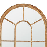 54 Inch Wall Mirror with Window Pane Design, Fir Wood, Distressed Brown