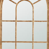54 Inch Wall Mirror with Window Pane Design, Fir Wood, Distressed Brown