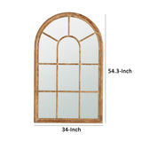 54 Inch Wall Mirror with Window Pane Design, Fir Wood, Distressed Brown