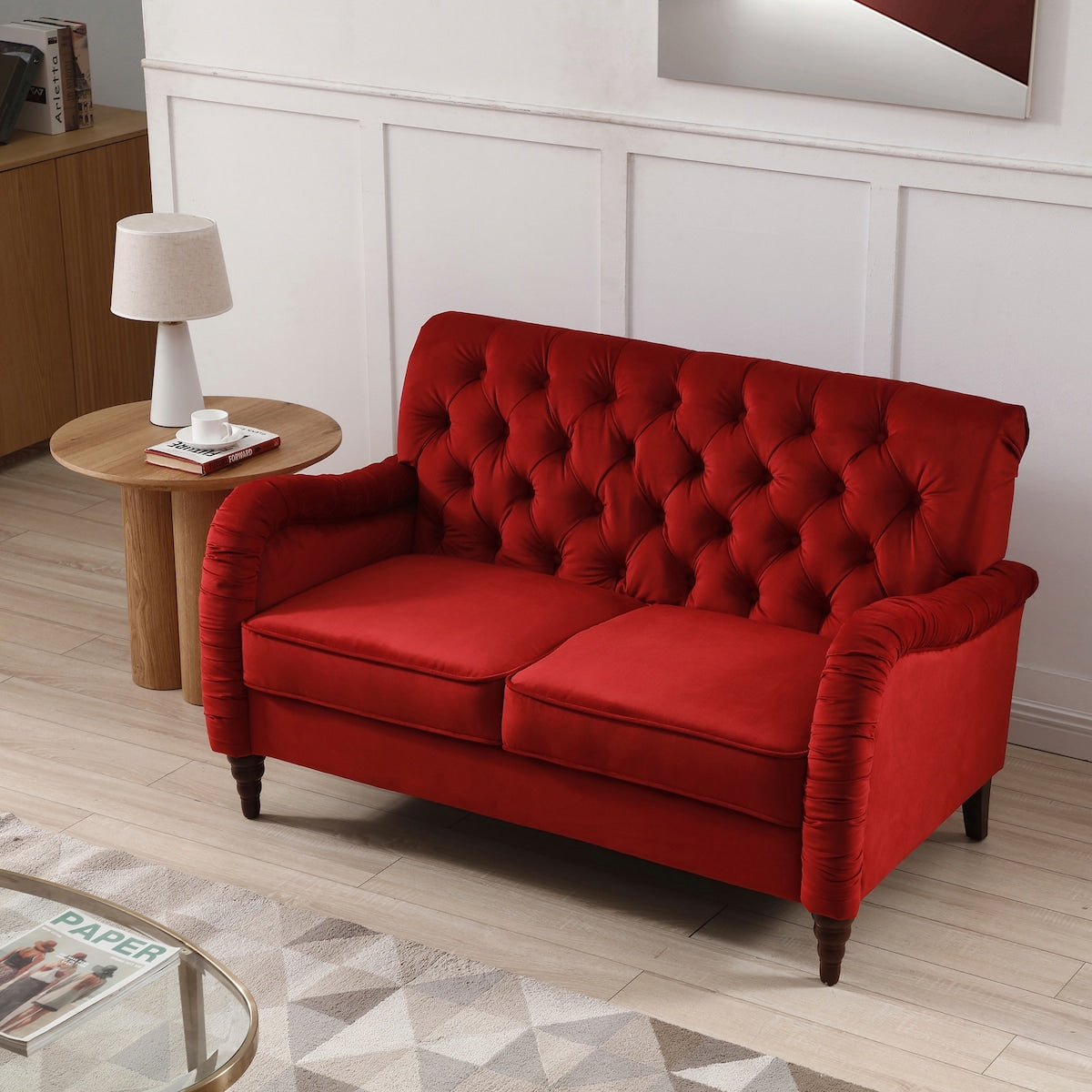 54" Americana Sofa 2 Seater for Living Room, Apartment, Office, Tufted Back Sofa, Sloped Arm Sofa, Multiple Cushions Sofa