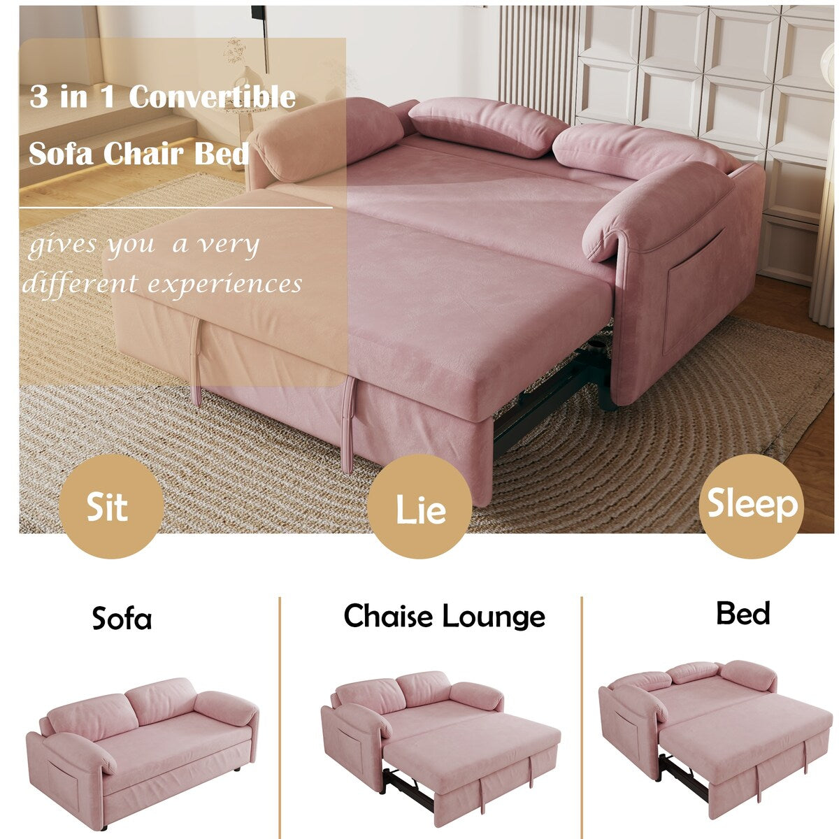 54"Sofa Bed,Sleeper Sofa- 2 in 1 Pull Out Couch Bed for Living Room,Sofa Sleeper with Pull Out Bed