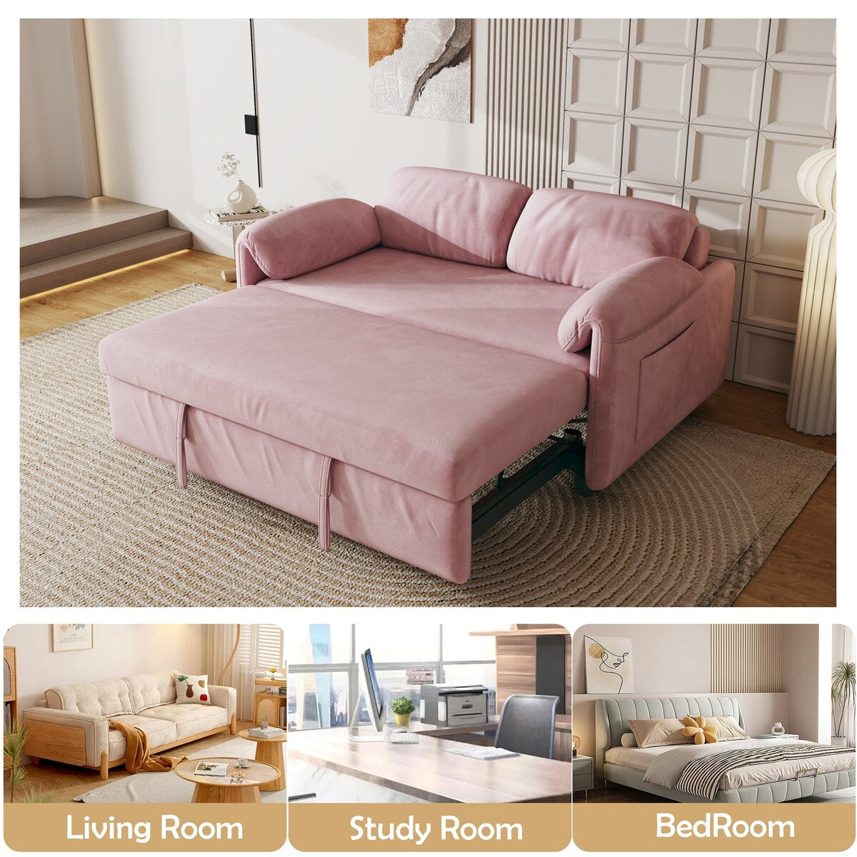 54"Sofa Bed,Sleeper Sofa- 2 in 1 Pull Out Couch Bed for Living Room,Sofa Sleeper with Pull Out Bed