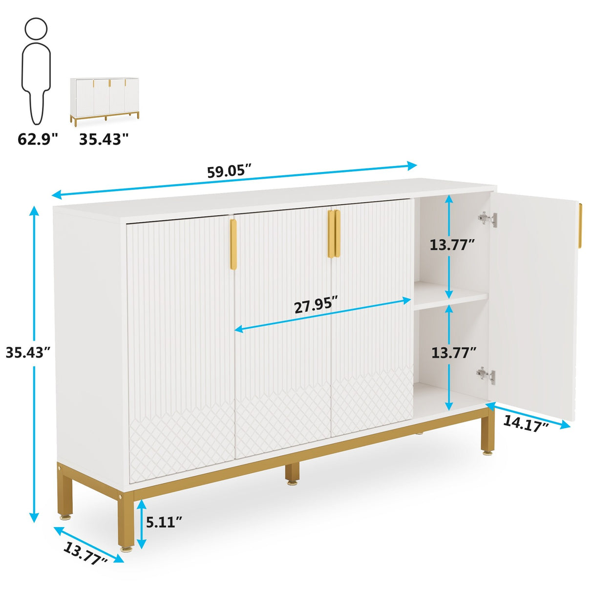 55 Inch Kitchen Sideboard Cabinet, Buffet Cabinet with Storage