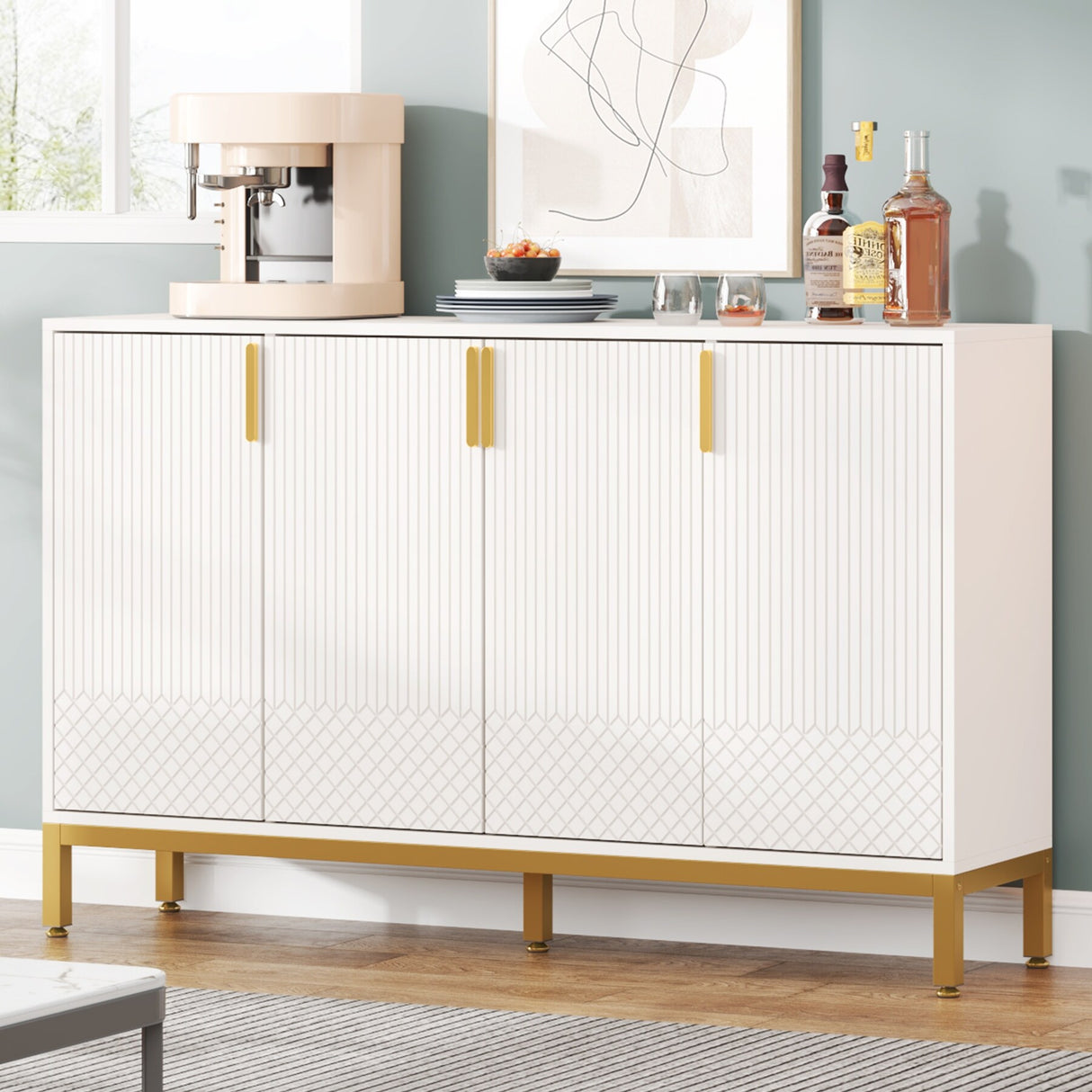 55 Inch Kitchen Sideboard Cabinet, Buffet Cabinet with Storage