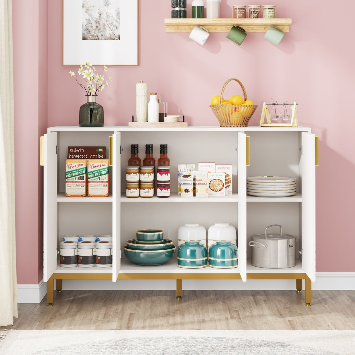 55 Inch Kitchen Sideboard Cabinet, Buffet Cabinet with Storage