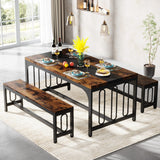 55 Inch Kitchen Table with 2 Benches, Dining Table Set for 4-6