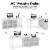 55 Inch L-Shaped Rotating Corner Office Desk with 6 Cabinets,Modern Writing Workstation Table
