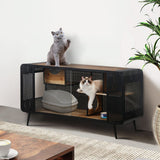 55.12 in Spacious Cat House Tabletop with Tempered Glass with Shelves