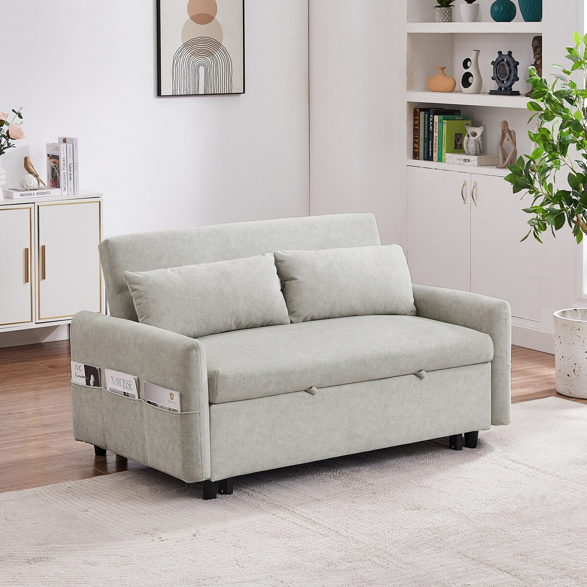 55.1" Pull Out Sleep Sofa Bed Loveseats Sofa Couch with Adjsutable Bac