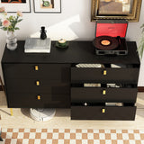 55.1"W 6-Drawer Double Dresser Black Gold Storage Cabinet Chest
