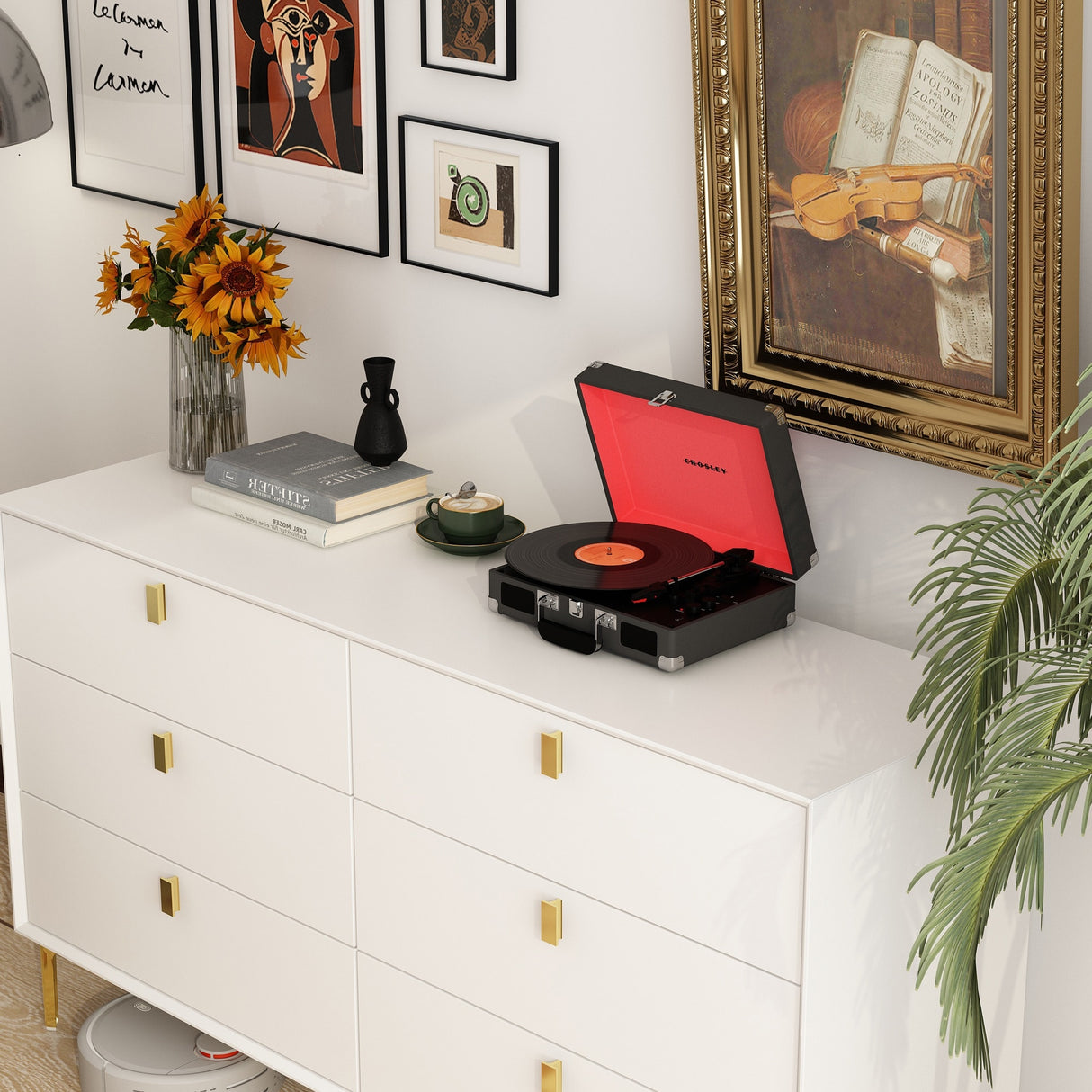 55.1"W 6-Drawer Double Dresser Black Gold Storage Cabinet Chest