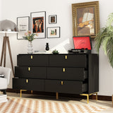 55.1"W 6-Drawer Double Dresser Black Gold Storage Cabinet Chest