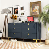 55.1"W 6-Drawer Double Dresser Black Gold Storage Cabinet Chest