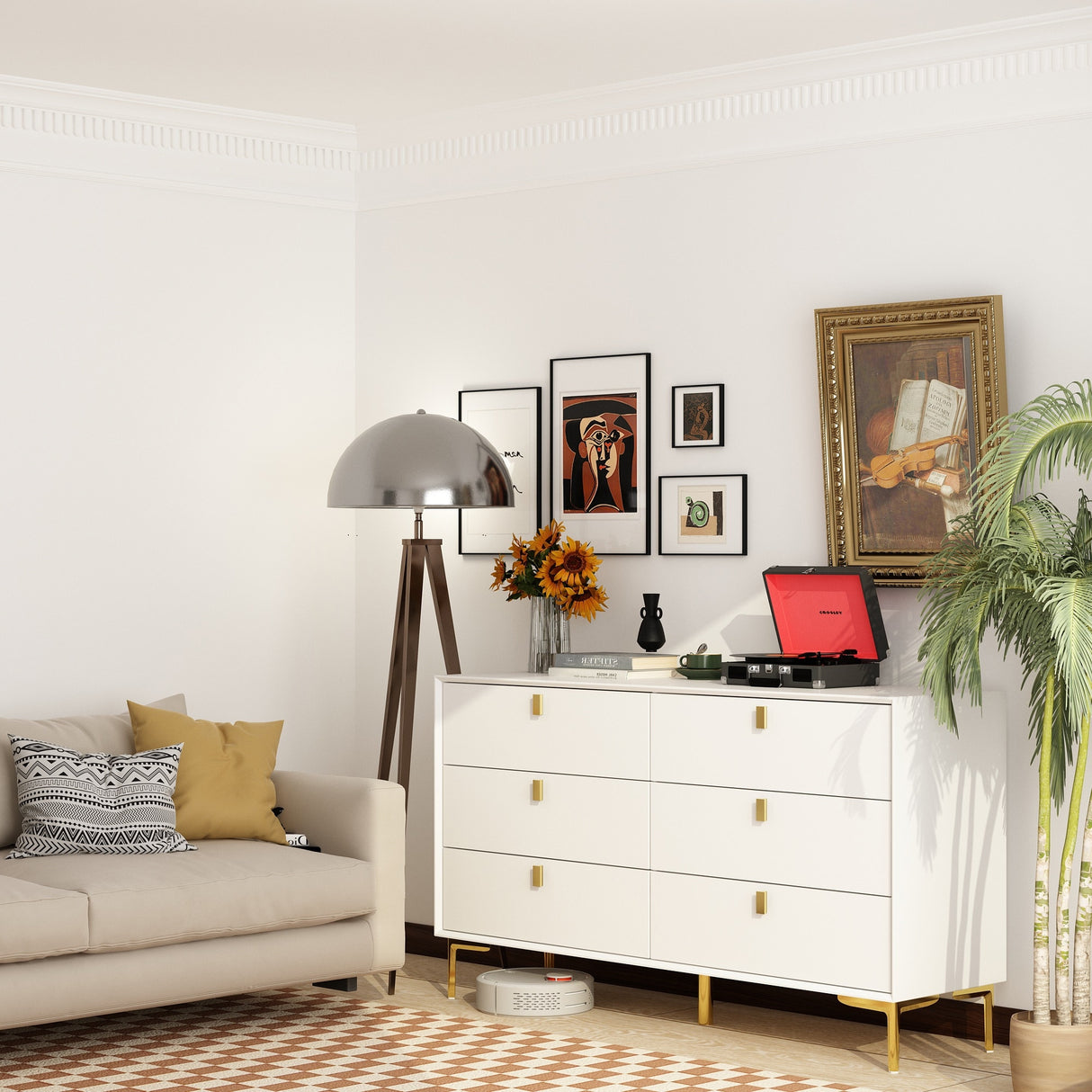 55.1"W 6-Drawer Double Dresser Black Gold Storage Cabinet Chest