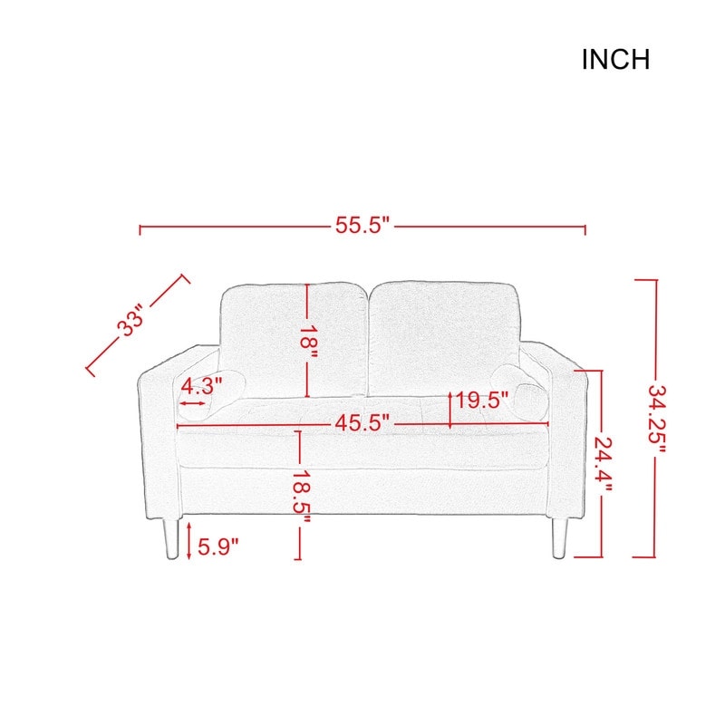 55.5" Loveseat Pillow Back Fabric Upholstered Sofa & Couches Design with Rubber Wood Legs Support and Back & Seat Removable