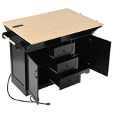 55.7''Kitchen Island,2 Drop Leaf,Rolling Kitchen Cart on 5 Wheels,Power Outlet,Folding Dining Table,Spice & Towel Rack,3 Drawers