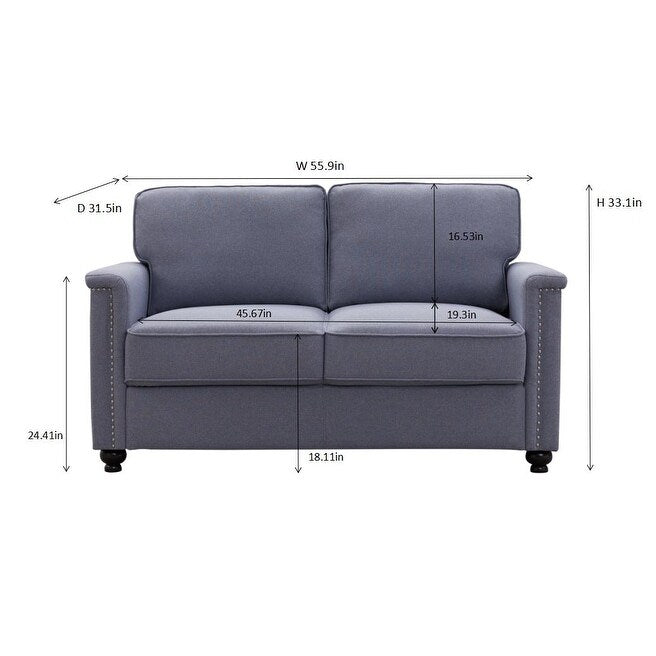 55.9'' Square Arm Loveseat with Wood Frame and Solid Wood Legs