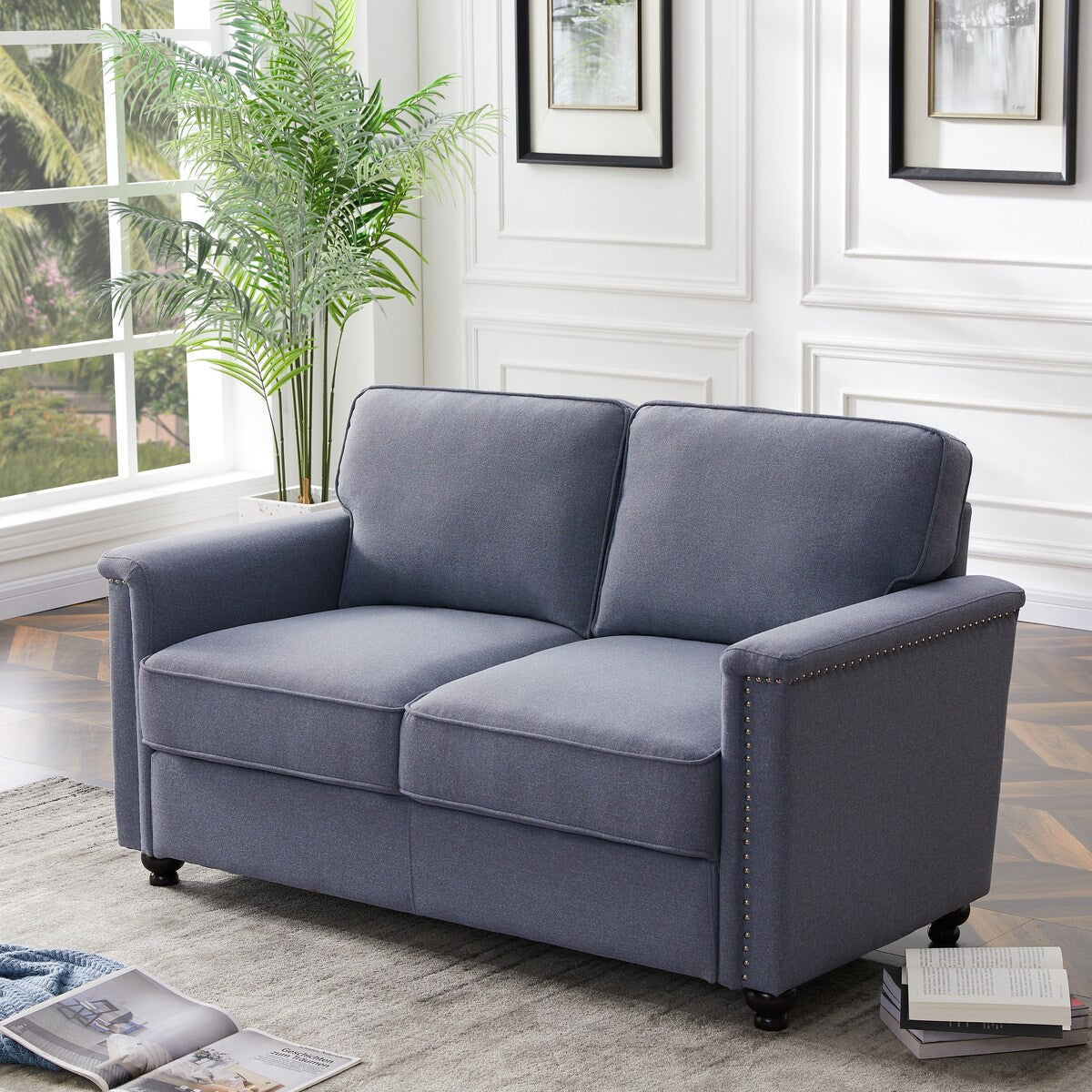 55.9'' Square Arm Loveseat with Wood Frame and Solid Wood Legs