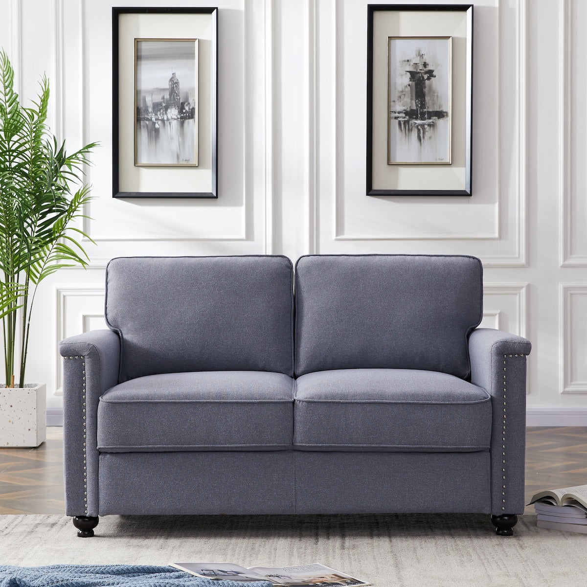 55.9'' Square Arm Loveseat with Wood Frame and Solid Wood Legs