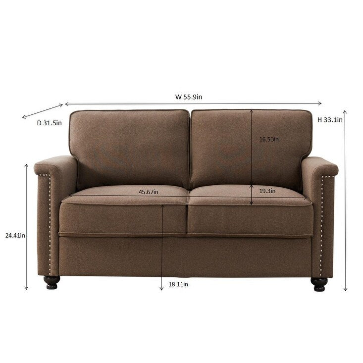 55.9'' Square Arm Loveseat with Wood Frame and Solid Wood Legs