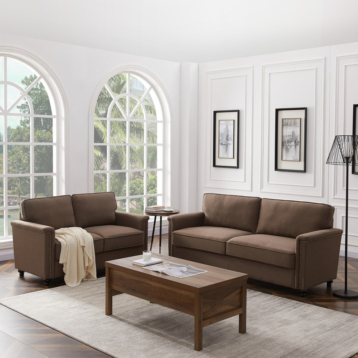 55.9'' Square Arm Loveseat with Wood Frame and Solid Wood Legs