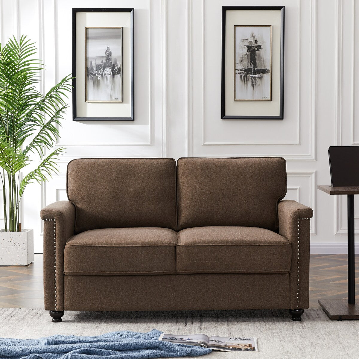 55.9'' Square Arm Loveseat with Wood Frame and Solid Wood Legs